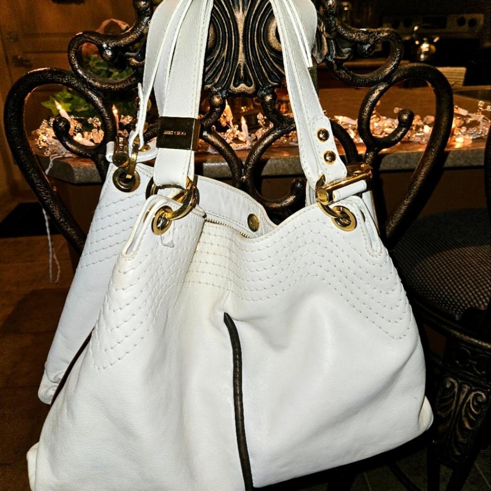 New Authentic Jimmy Choo Cream Handbag Tote